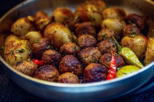 Close-up of juicy, well-seasoned meatballs on a plate, garnished with fresh parsley, highlighting the rich flavors and textures achieved through proper seasoning and cooking techniques.